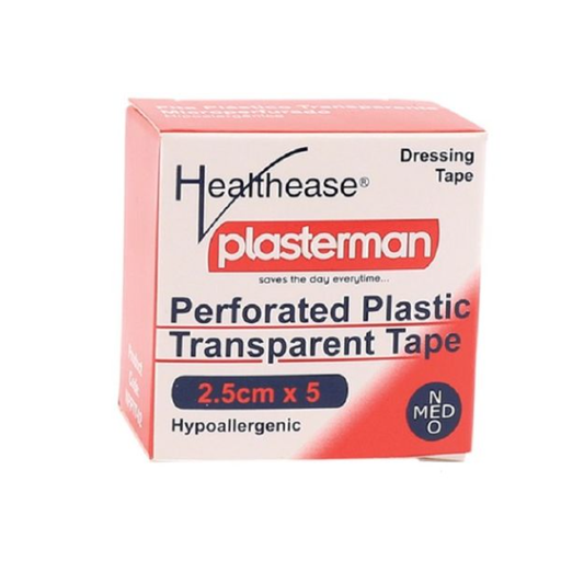 Healthease - Plasterman Perforated Plastic Transparent Tape (2.5cmx5m) x 12 - MprovMed